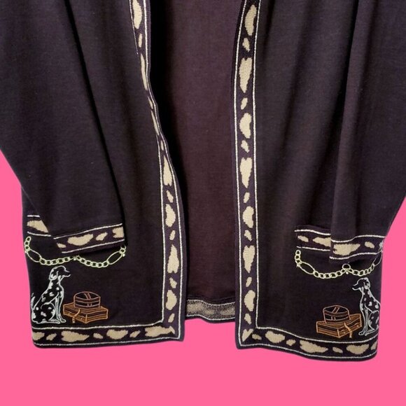 Vintage Brown Open-Front Cardigan With Dog & Chain Embroidery Size 40eu Medium - Picture 7 of 11